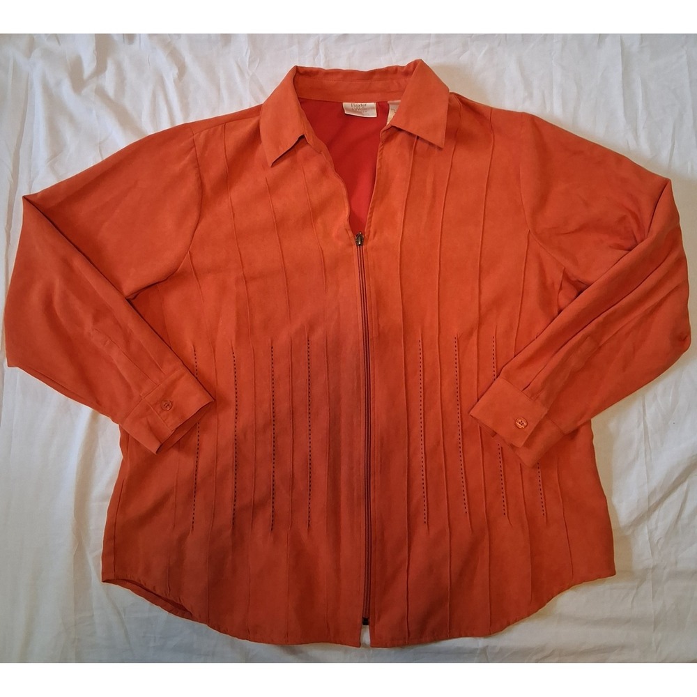 Baxter & Wells Woman 1X Rust Orange Faux Suede Zip Front Shirt